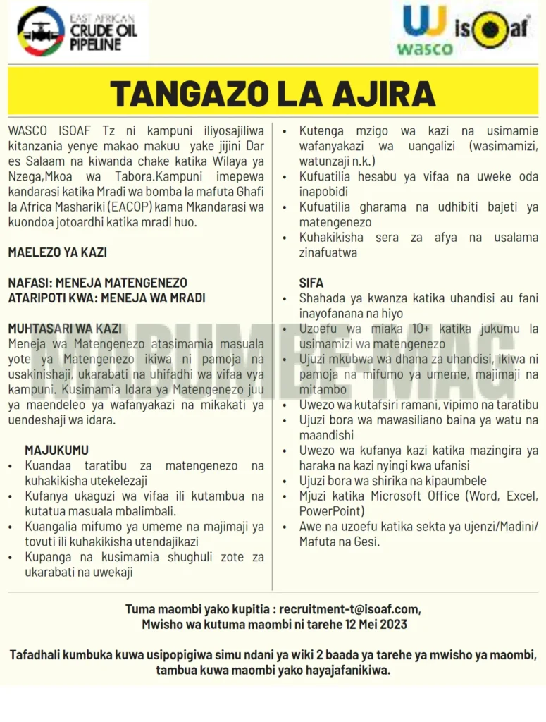Manager at ISOAF Tz Limited – Tanzania 