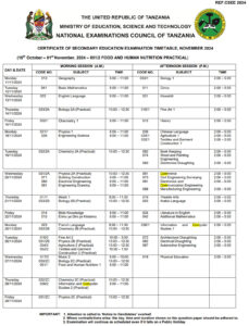 Ratiba ya Mtihani wa Taifa Kidato cha Nne 2024