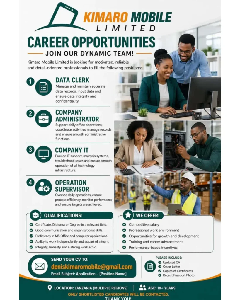 4 Job Opportunities at Kimaro Mobile Limited