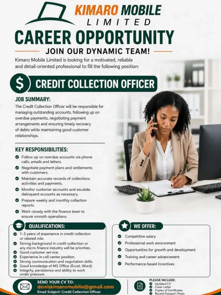 Credit Collection Officer Job Vacancy at Kimaro Mobile
