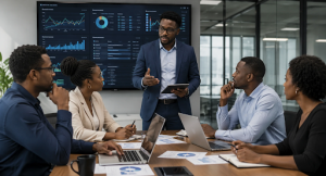 Team of betting industry professionals reviewing data and business operations